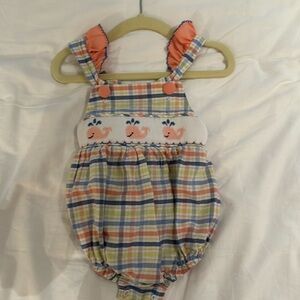 Smocked Whale Bubble. Size 9 months. Excellent condition!